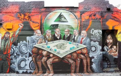 Kalen Ockerman's mural 'The Enemy of Humanity' (photo credit: YouTube screen shot)