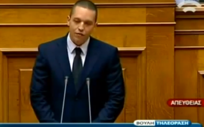 Greek Golden Dawn MP Ilias Kasidiaris (photo credit: YouTube screenshot)