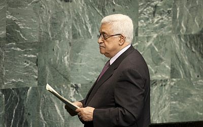 Palestinian President Mahmoud Abbas leaves the podium after speaking during the 67th session of the United Nations General Assembly at UN headquarters, September 27, 2012. (photo credit: AP/Seth Wenig)