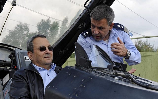 Defense Minister Ehud Barak in the cockpit of an F-16 at the Ramat David airbase (Photo credit: Ariel Hermoni/ Ministry of Defense/ Flash 90)