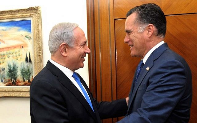 Prime Minister Benjamin Netanyahu meets with US Republican presidential candidate Mitt Romney in Netanyahu's office in Jerusalem. July 29, 2012. (photo credit: Avi Ohayon/GPO/FLASH90)