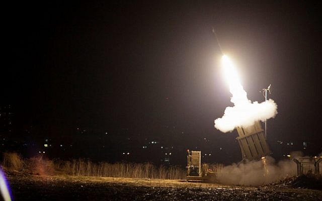 Illustrative. The Iron Dome anti-missile battery fires a defensive shell near Beersheba during Operation Pillar of Defense. (Edi Israel/Flash90)