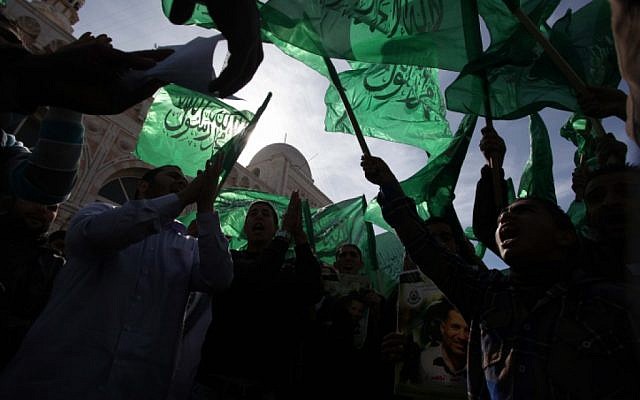 Hamas supporters rally in the West Bank, November 2012 (photo credit: Flash90)