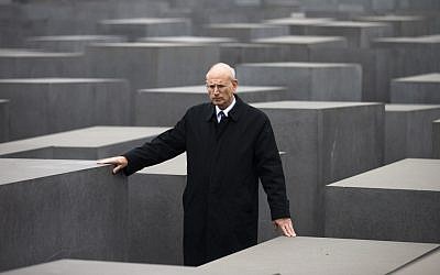 Stuart E. Eizenstat, the chief negotiator of the Jewish Claims Conference, walks through the Holocaust Memorial in Berlin in 2011. (Markus Schreiber/AP)