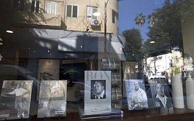 Books by American science fiction writer and founder of Scientology L. Ron Hubbard, on display at the Scientology center in port city of Jaffa Tel Aviv, Nov. 7, 2012. (photo credit: AP Photo/Ariel Schalit)