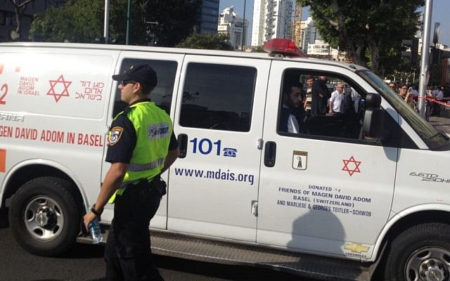 Illustrative photo of an ambulance in Tel Aviv (photo credit: Joshua Davidovich/The Times of Israel)