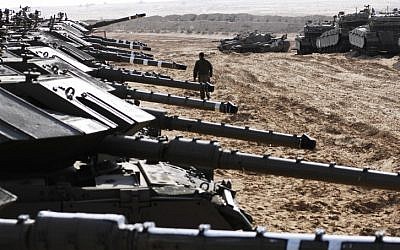 Israeli tanks at the staging ground outside Gaza on December 29, 2008, the third day of Operation Cast Lead (Photo credit: IDF Spokesperson/ Flash 90)
