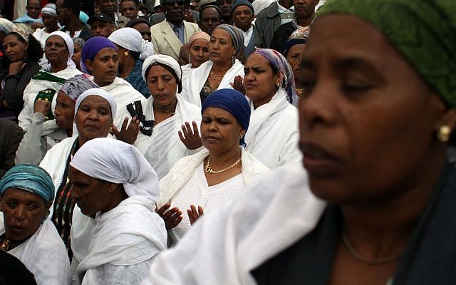 Ethiopian women participating in a prayer service outside Jerusalem in 2011. (photo credit: Yoav Ari Dudkevitch/Flash90)