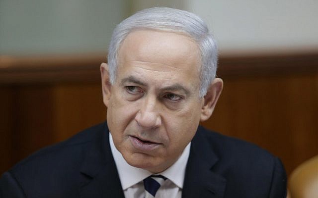 Prime Minister Benjamin Netanyahu during a weekly cabinet meeting (photo credit: Alex Kolomoisky/Flash90)