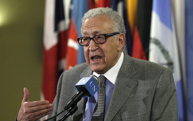 Lakhdar Brahimi at the UN, November 2012 (photo credit: AP/Richard Drew)