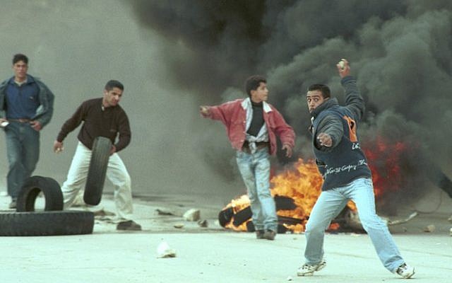 Clashes in Ramallah during the first intifada (photo by Nati Shohat/Flash90)