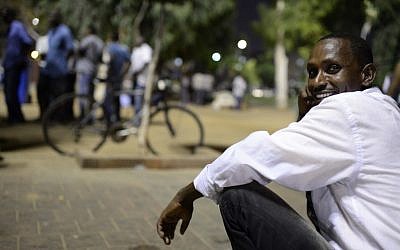 An African migrant in Levinsky Park in southern Tel Aviv (photo credit: Tomer Neuberg/Flash90)