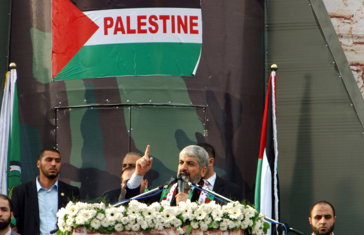 Hamas leader Khaled Mashaal delivers a speech during a rally to mark the 25th anniversary of the founding of the Islamist movement, in Gaza City on Saturday, December 8 (photo credit: Abed Rahim Khatib/Flash90)