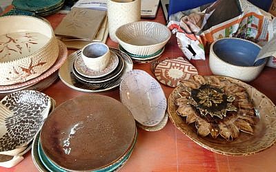 A selection of Hadara Rabinowitz's functional pottery (photo credit: Jessica Steinberg/Times of Israel)