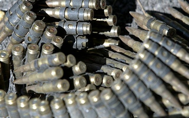 Illustrative photo of small-arms ammunition used by the Israeli army (Pierre Terdjman/Flash90)