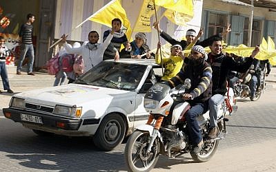 Palestinians celebrate Fatah's 48th anniversary in Rafah, the Gaza Strip, December 31, 2012 (photo credit: Abed Rahim Khatib/Flash90)