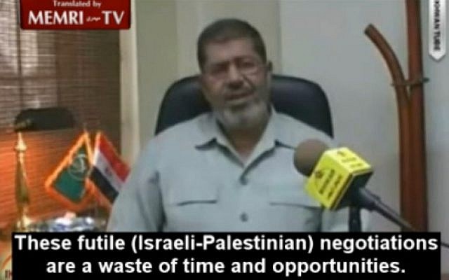 The Muslim Brotherhood's Mohammed Morsi gives an interview to Lebanese Al-Quds TV, in October 2010 (image capture MEMRI video)