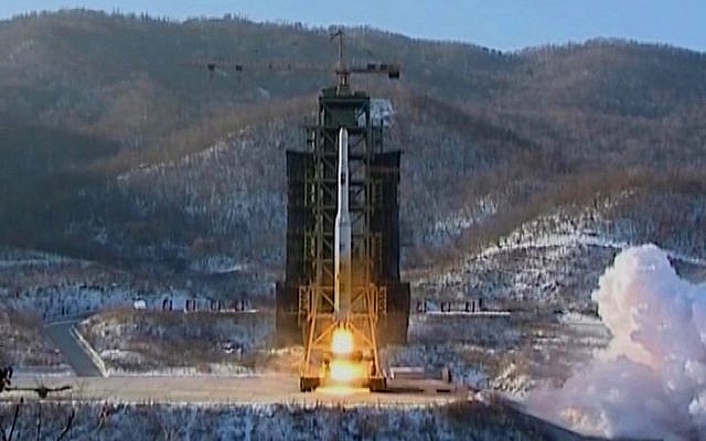 Illustrative: A screen capture from a video of North Korea's Unha-3 rocket lifting off from the Sohae launching station in Tongchang-ri, North Korea in December 2012. (AP/KRT via AP Video)