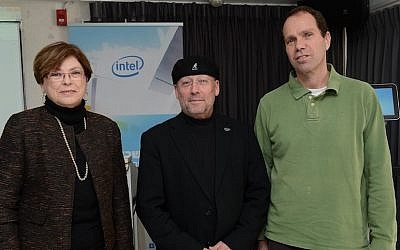 (L to R) Top Intel Israel staff Maxine Fassberg, Mooly Eden, and Roni Friedman at Intel Israel's annual press event (Photo credit: Courtesy)