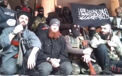 Jihadists from the Caucasus seen here in a video posted on Facebook (photo credit: screen capture YouTube)