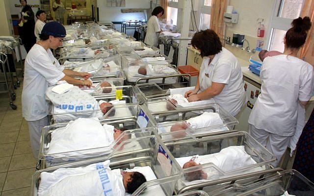 Illustrative photo of newborn babies in a hospital ward (photo credit: File photo/Flash 90)