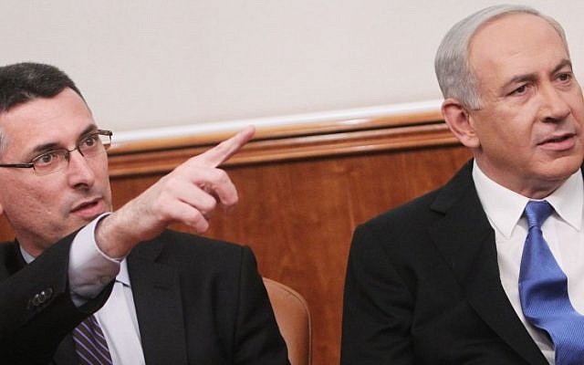 Interior Minister Gideon Sa'ar and Prime Minister Benjamin Netanyahu in December, 2012. (photo credit: Miriam Alster/Flash90)