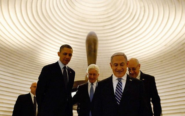 Barack Obama and Benjamin Netanyahu in the Shrine of the Book. (photo credit: Amos Ben Gershom/GPO/Flash90)