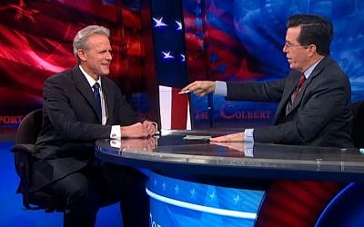 Michael Oren and Stephen Colbert on the Colbert Report, March 5, 2013 (photo credit: screen capture/Comedy Central)
