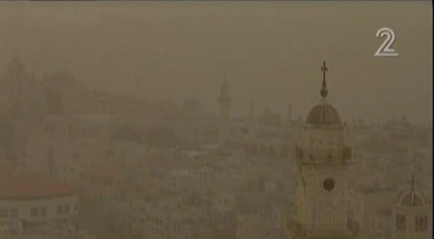 Bethlehem on Friday, awaiting a belated President Obama amid a sandstorm (photo credit: Channel 2 screenshot)