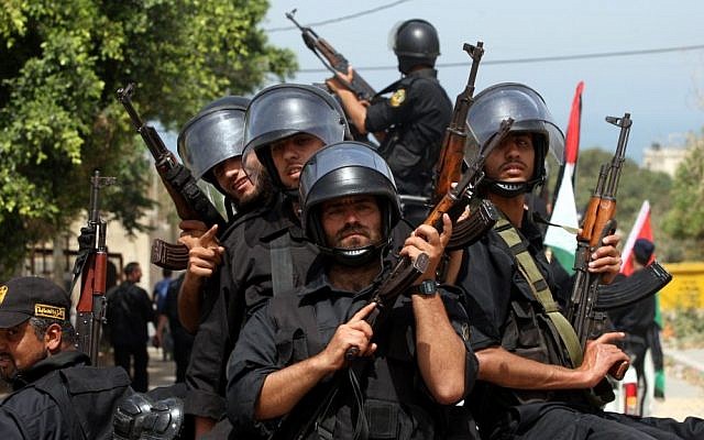 Hamas security men parade in Gaza city (photo credit: Wissam Nassar/Flash90)