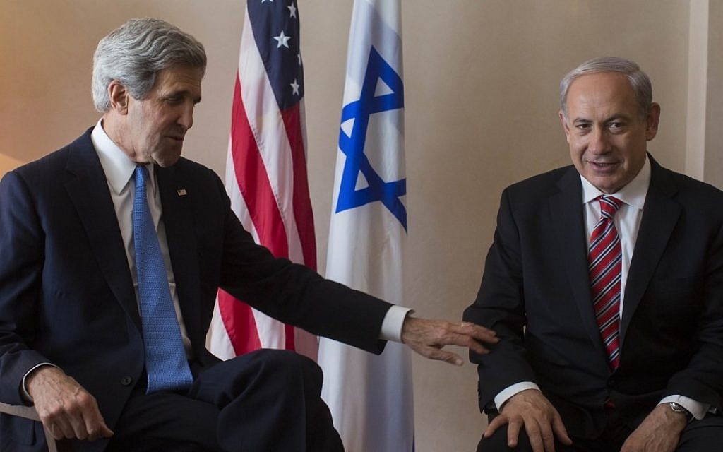 Prime Minister Benjamin Netanyahu with US Secretary of State John Kerry in Jerusalem on April 8, 2013 (photo credit: Yonatan Sindel/Flash90)