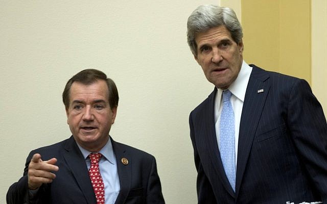 Secretary of State John Kerry, right, with House Foreign Affairs Committee Chairman Rep. Edward Royce. (photo credit: AP/Carolyn Kaster)