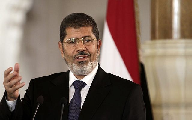 Ousted Egyptian president Mohammed Morsi (photo credit: AP/Maya Alleruzzo/File)