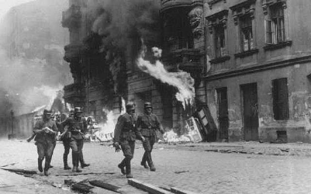 In the heat of battle during the Warsaw Ghetto Uprising. (Courtesy of the USHMM)