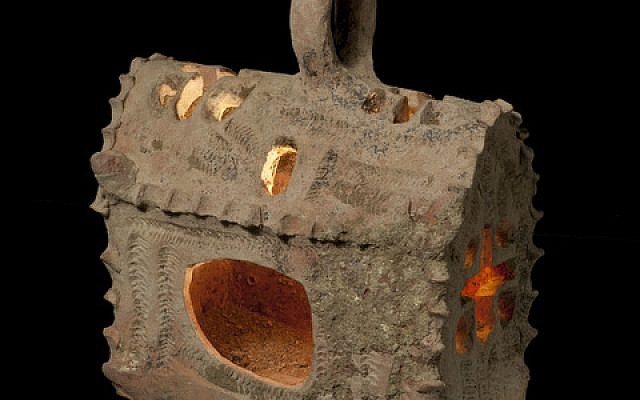 A ceramic lantern shaped like a miniature church, unearthed at Hamei Yoav in southern Israel (photo credit: Courtesy of the Israel Antiquities Authority)