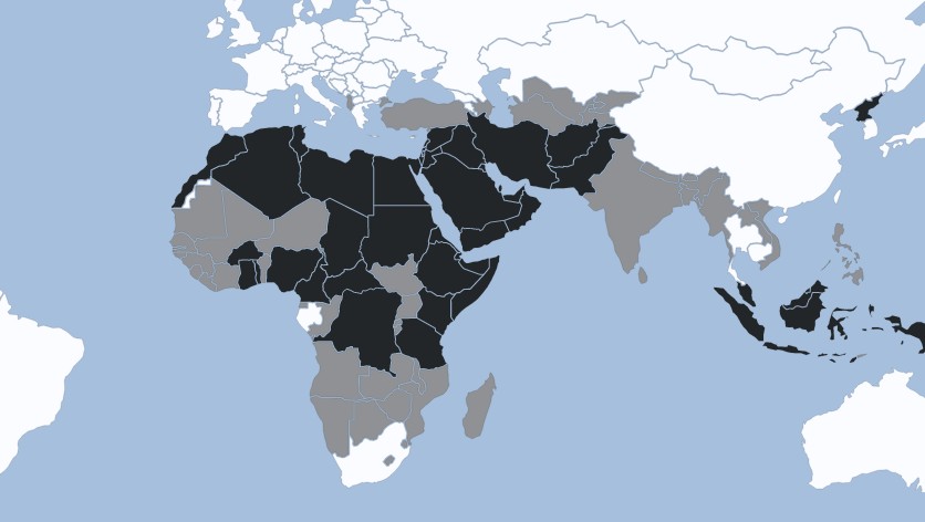 In a map published by Hiddush, Israel can be seen among other countries that impose 'severe restrictions' on marriage. (photo credit: hiddush.org)