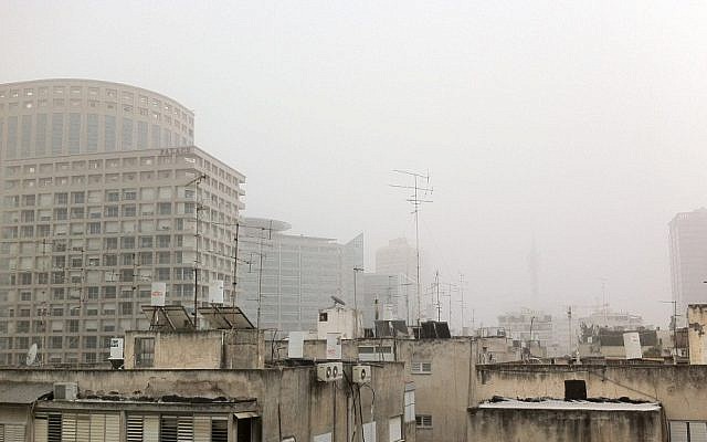 A thick haze hanging over Tel Aviv (photo credit: Times of Israel Staff)