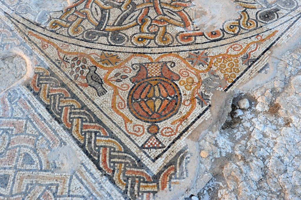 A detail of the mosaic floor of a Byzantine-era building recently unearthed in southern Israel (photo credit: Israel Antiquities Authority/Yael Yolovitch)