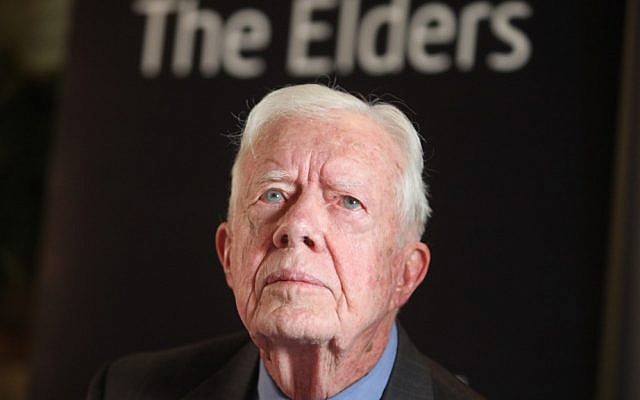 Jimmy Carter seen during a press conference in Jerusalem on October 22, 2012. (photo credit: Yoav Ari Dudkevitch/Flash90)