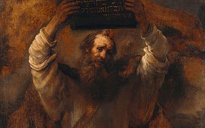 Rembrandt's Moses with the Ten Commandments,1659, Germaldegalerie, Staatliche Museen, Berlin (photo credit: Google Art Poject / Wikipedia Commons)