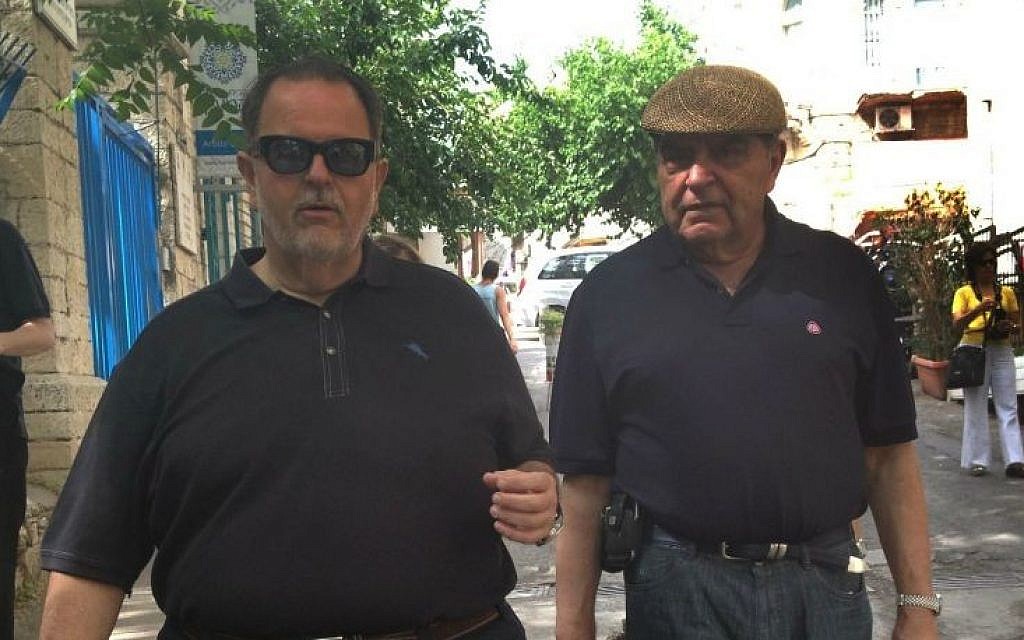 Univision television hosts Raul De Molina (left) and Don Francisco taking a tour of Ein Kerem (photo credit: Leeor Bronis/Times of Israel)