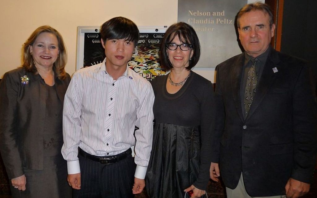 Shin Dong-hyuk, center-left, at the Simon Wiesenthal Center's Museum of Tolerance in Los Angeles during a screening of a film about North Korea, 2009. (Courtesy Simon Wiesenthal Center's Museum of Tolerance)