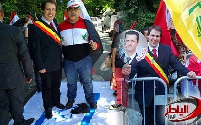 Laurent Louis (left) stands on the Israeli flag (photo credit: Facebook)