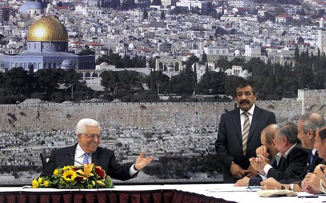 Palestinian Authority President Mahmoud Abbas at a meeting of the Palestinian leadership at his compound in the West Bank city of Ramallah, July 18, 2013 (photo credit: Issam Rimawi/Flash90)
