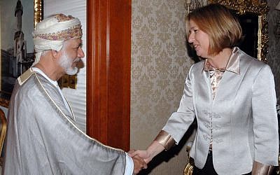 During an April 2008 visit to Qatar, then-foreign minister Tzipi Livni meets with her Omani counterpart Yousef bin Abdulla (photo credit: Moshe Milner/GPO)