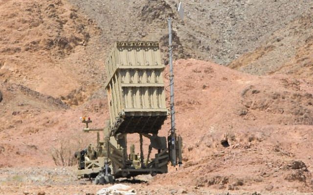 An Iron Dome battery deployed near Eilat (photo credit: Flash90/File)