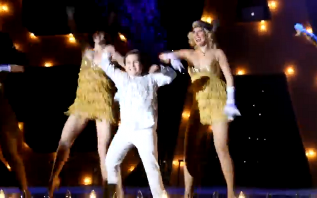 Adult backup dancers join Sam Horowitz for his grand entrance at his 2012 bar mitzvah party. (photo credit: screenshot/YouTube)