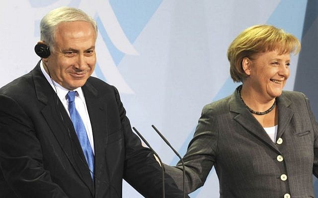 PM Benjamin Netanyahu with German Chancellor Angela Merkel in Berlin, January 18, 2010. (photo credit: Moshe Milner/GPO/Flash90)