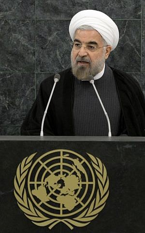 Iranian President Hassan Rouhani addresses a high-level meeting on Nuclear Disarmament during the 68th United Nations General Assembly on Thursday Sept. 26, 2013 at UN headquarters. (photo credit: AP/Mike Segar)