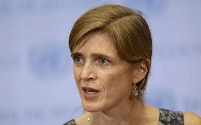 The United States Ambassador to the United Nations Samantha Power (photo credit: AP/Seth Wenig/File)